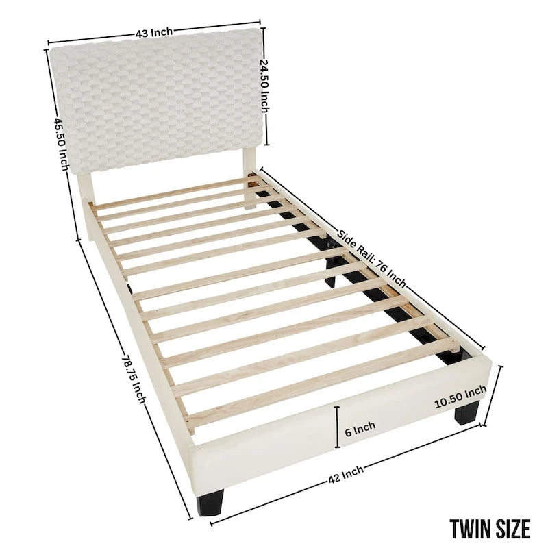 Twin Size Platform Bed with Adjustable Headboard And withe Dove Luxury Fabric