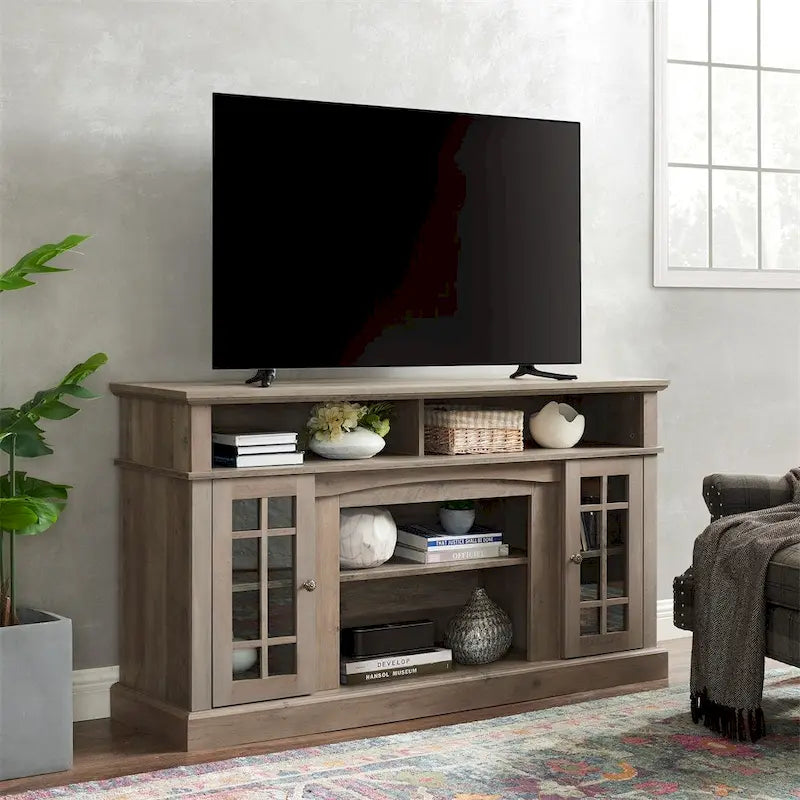 Entertainment Console with Open and Closed Storage Space