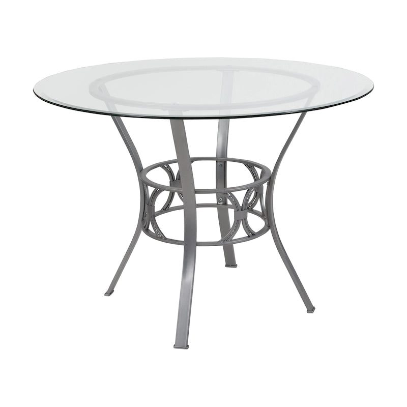 42 Round Glass Dining Table with Crescent Style Metal Frame