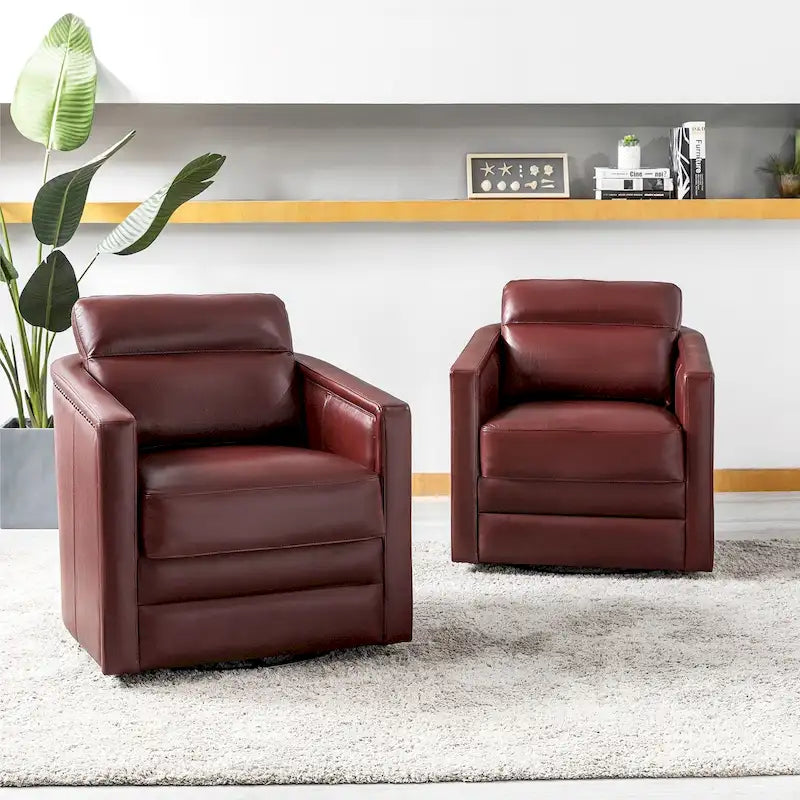Jorge 28.74 Wide Genuine Leather Swivel Chair Set of 2