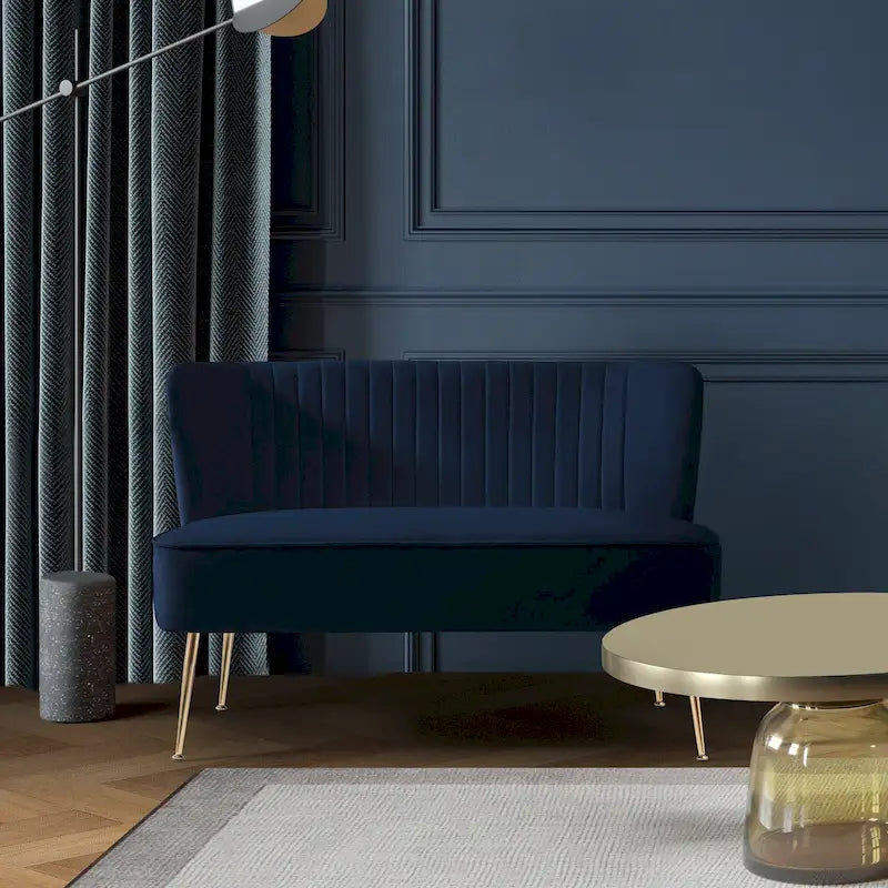 Farrah Upholstered Velvet Polyester 46 Wide Loveseat - Armless/ Scalloped Back