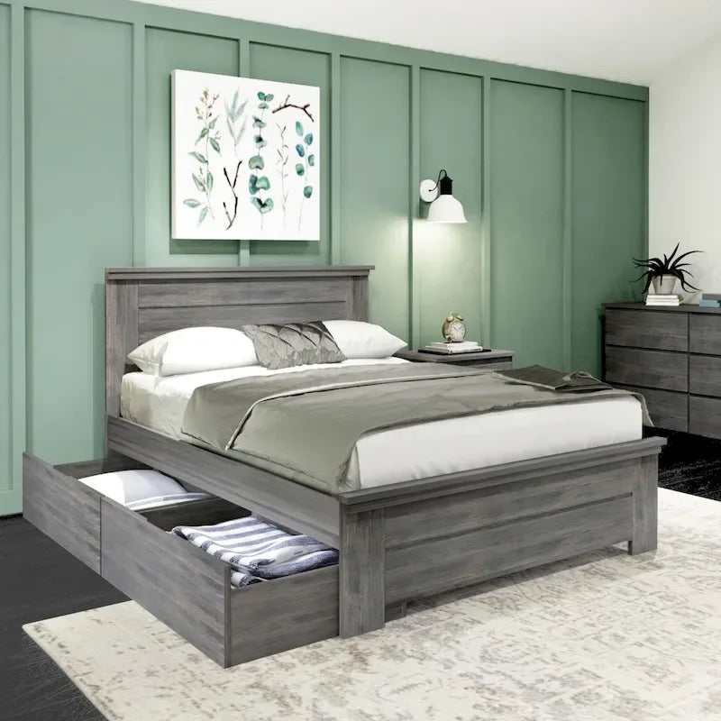 Plank and Beam Farmhouse Full Bed with Panel Headboard with Storage Drawers