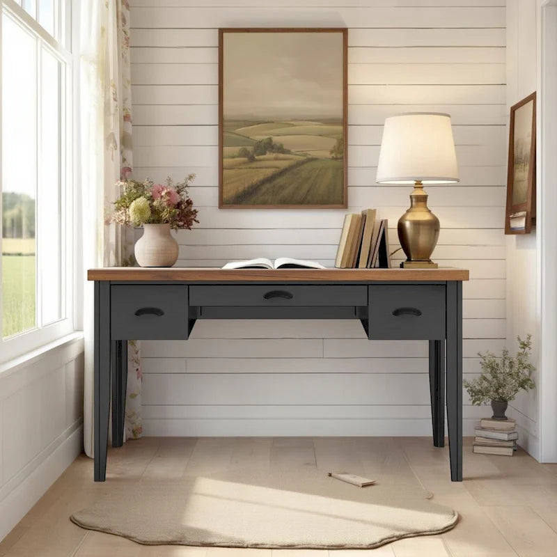 Bridgevine Home Modern Farmhouse 53 inch Writing Desk, No Assembly Required, Two-Tone Finish