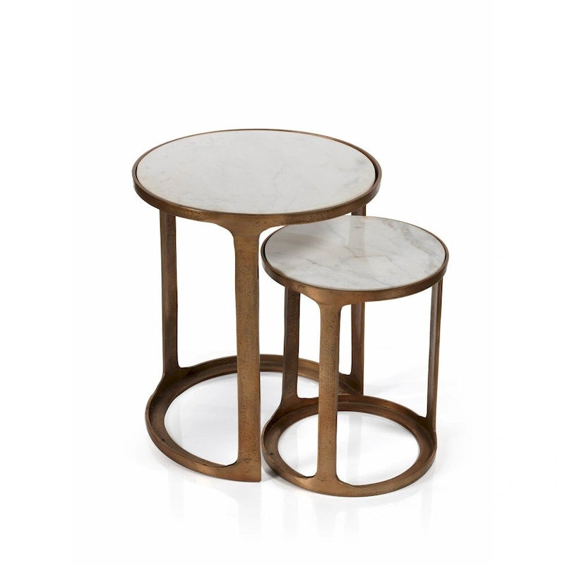 Zodax Nikki Round Marble and Raw Aluminum Nesting Tables, Set of 2