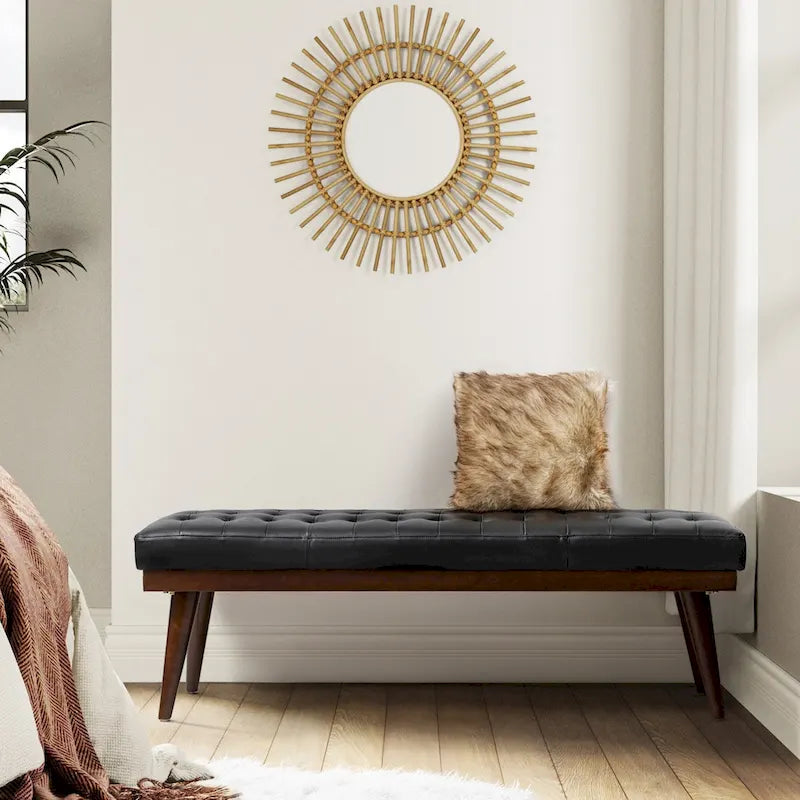 Felisa Modern Genuine Leather Tufted Bench With Solid Wood Base By HULALA HOME
