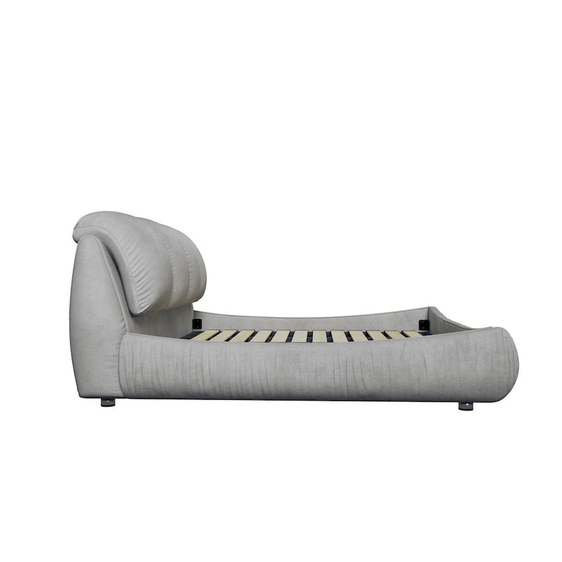 King Size Upholstered Platform Bed with Oversized Padded Backrest