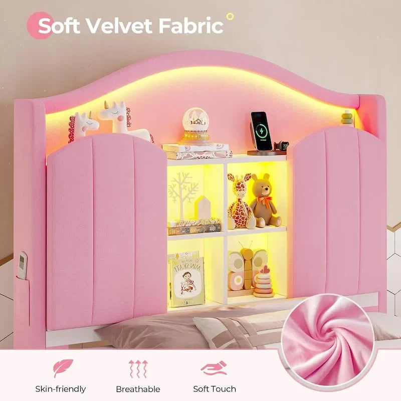 Girls Bed Frame Princess Platform Bed Crystal Button Headboard