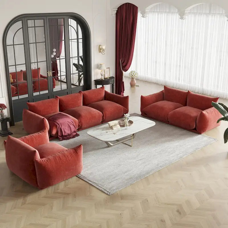 Modern Chenille Upholstery 3 Pieces Sofa Sets for Living Room Include Armchair, Loveseat and Three Seaters Couch