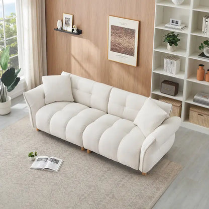 Beige 93.7 Teddy Fabric 3-seater Sofa with Matching Pillows