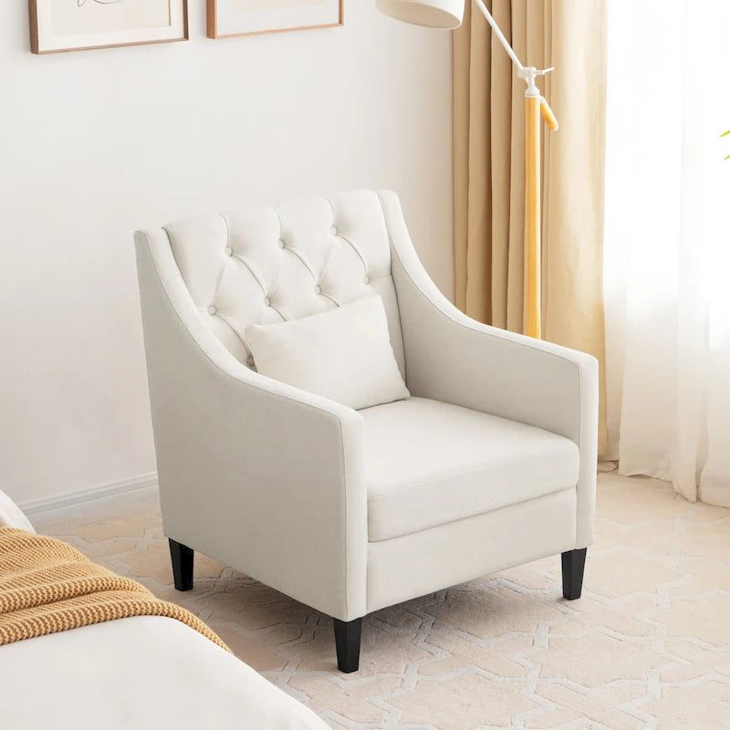 Living Room Chairs, Accent Armchair with lumbar pillow, Elegant Bedroom Reading Chair, Mid-Century Upholstered Sofa Chair