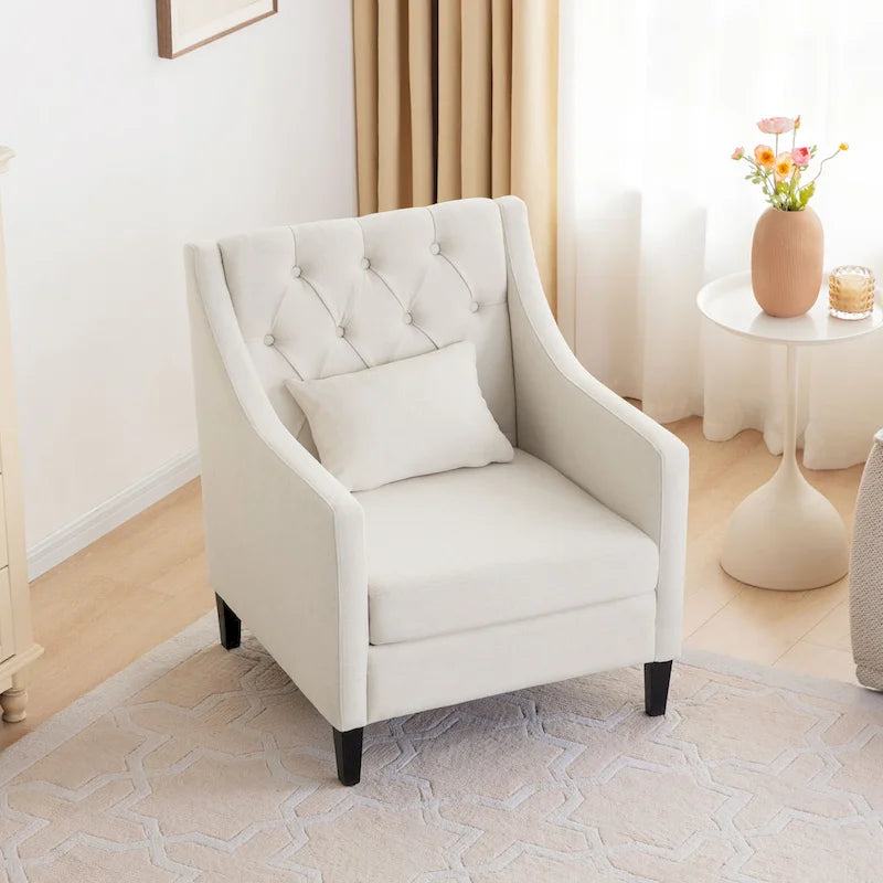 Living Room Chairs, Accent Armchair with lumbar pillow, Elegant Bedroom Reading Chair, Mid-Century Upholstered Sofa Chair