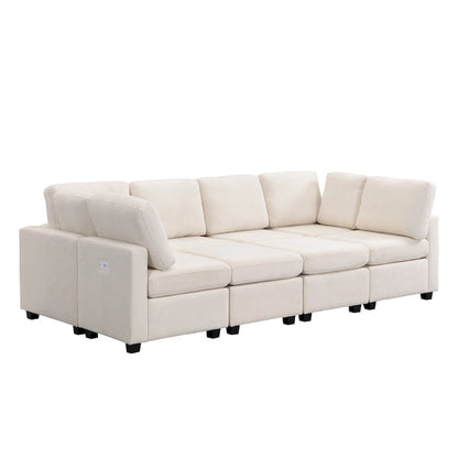 103 Sectional Sofa Couch Sofa Bed U-shaped Sofa with Two Movable Ottoman and Three USB Ports for Living Room, Beige