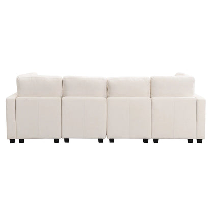 103 Sectional Sofa Couch Sofa Bed U-shaped Sofa with Two Movable Ottoman and Three USB Ports for Living Room, Beige