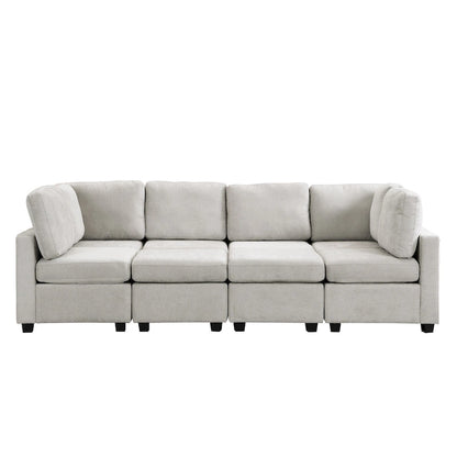 103 Sectional Sofa Couch Sofa Bed U-shaped Sofa with Two Movable Ottoman and Three USB Ports for Living Room, Beige