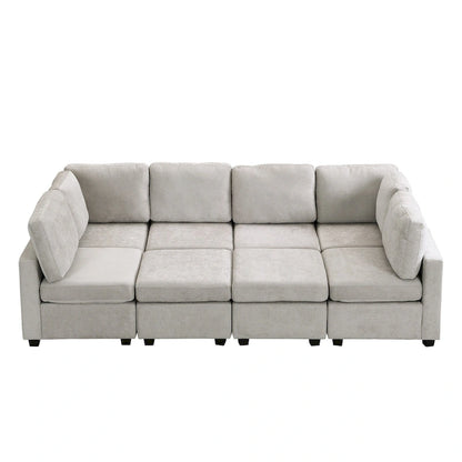 103 Sectional Sofa Couch Sofa Bed U-shaped Sofa with Two Movable Ottoman and Three USB Ports for Living Room, Beige