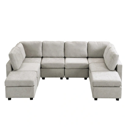 103 Sectional Sofa Couch Sofa Bed U-shaped Sofa with Two Movable Ottoman and Three USB Ports for Living Room, Beige