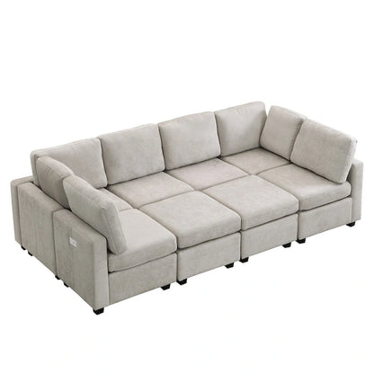103 Sectional Sofa Couch Sofa Bed U-shaped Sofa with Two Movable Ottoman and Three USB Ports for Living Room, Beige