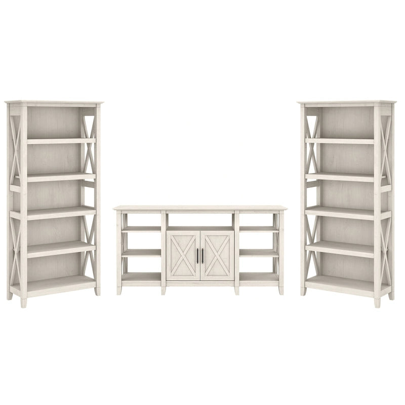 Tall Farmhouse TV Stand with 2 Bookcases by Bush Furniture