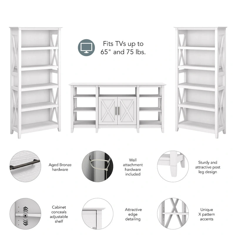 Tall Farmhouse TV Stand with 2 Bookcases by Bush Furniture