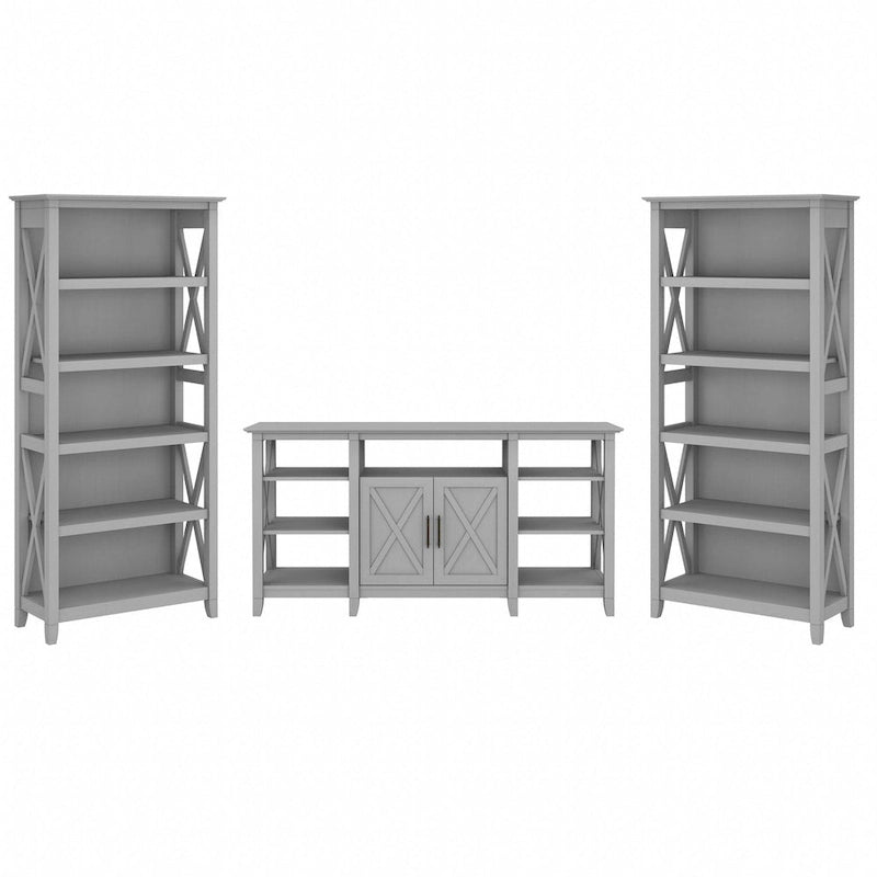 Tall Farmhouse TV Stand with 2 Bookcases by Bush Furniture