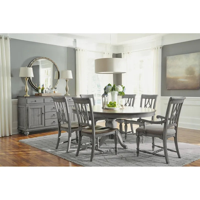 Plymouth Gray Wood Pedestal Dining Table - 72 x 30 x 54
