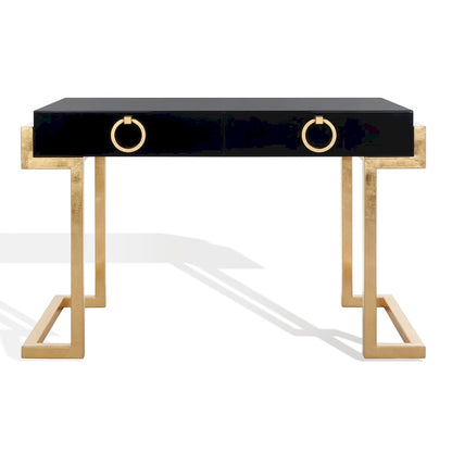 SAFAVIEH Couture Quyen Gold Leaf Black Lacquer 2-Drawer Storage Desk