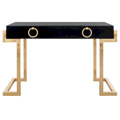 SAFAVIEH Couture Quyen Gold Leaf Black Lacquer 2-Drawer Storage Desk