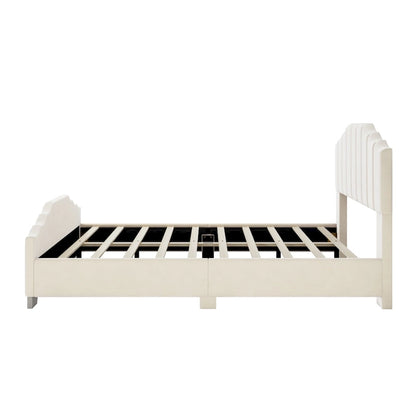 Modern King Size Upholstered Platform Bed with Quilted Headboard and Footboard, Wooden Frame, No Box Spring Needed
