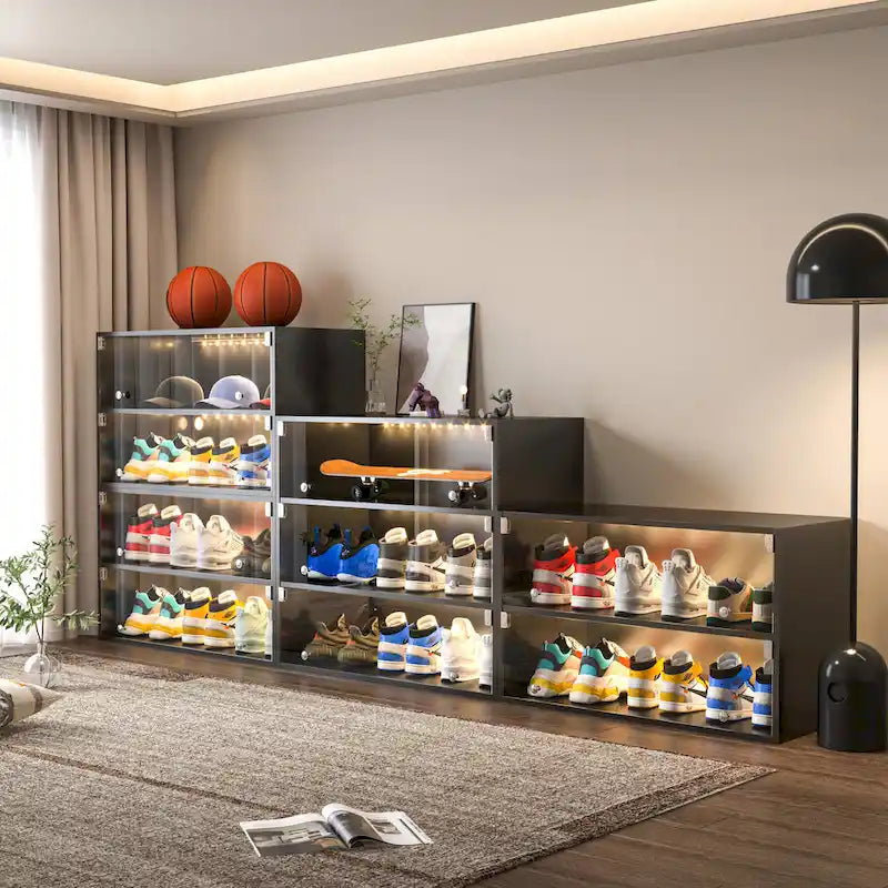 Glass Door Shoe Box Shoe Storage Cabinet For Sneakers With RGB Led Light