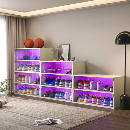 Glass Door Shoe Box Shoe Storage Cabinet For Sneakers With RGB Led Light