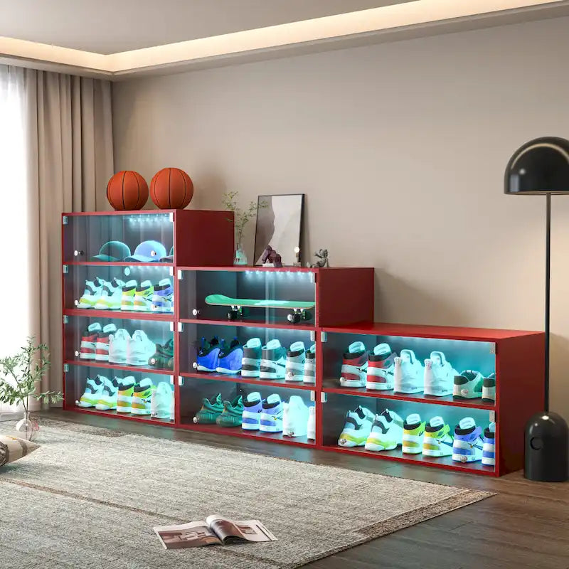 Glass Door Shoe Box Shoe Storage Cabinet For Sneakers With RGB Led Light