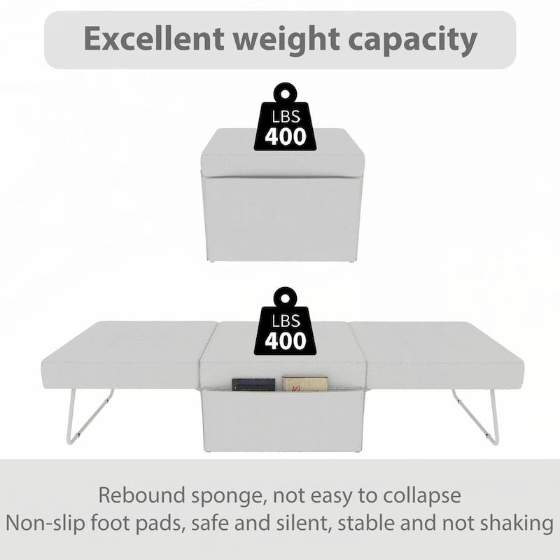 Convertible 4 in 1 Folding Ottoman Sleeper Bed