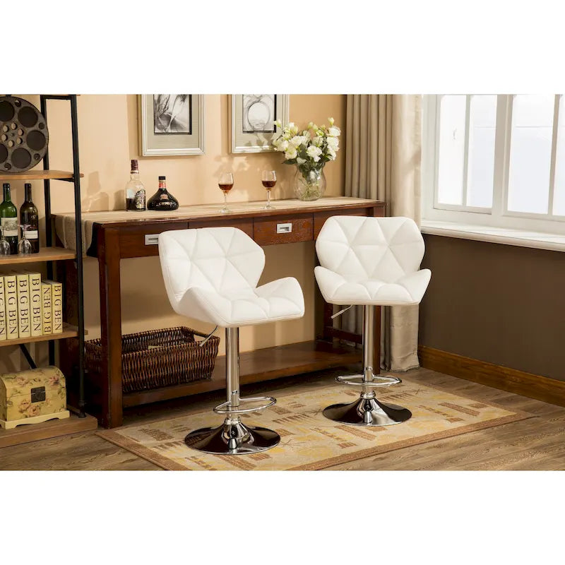 Modern Set of 2 Swivel Bar Stools with Tufted Upholstered Seat, Chrome Metal Base, Height Adjustable for Kitchen Island