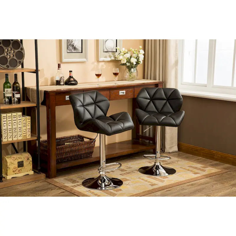 Modern Set of 2 Swivel Bar Stools with Tufted Upholstered Seat, Chrome Metal Base, Height Adjustable for Kitchen Island