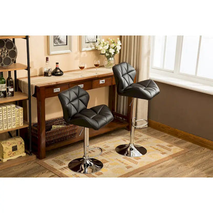 Modern Set of 2 Swivel Bar Stools with Tufted Upholstered Seat, Chrome Metal Base, Height Adjustable for Kitchen Island