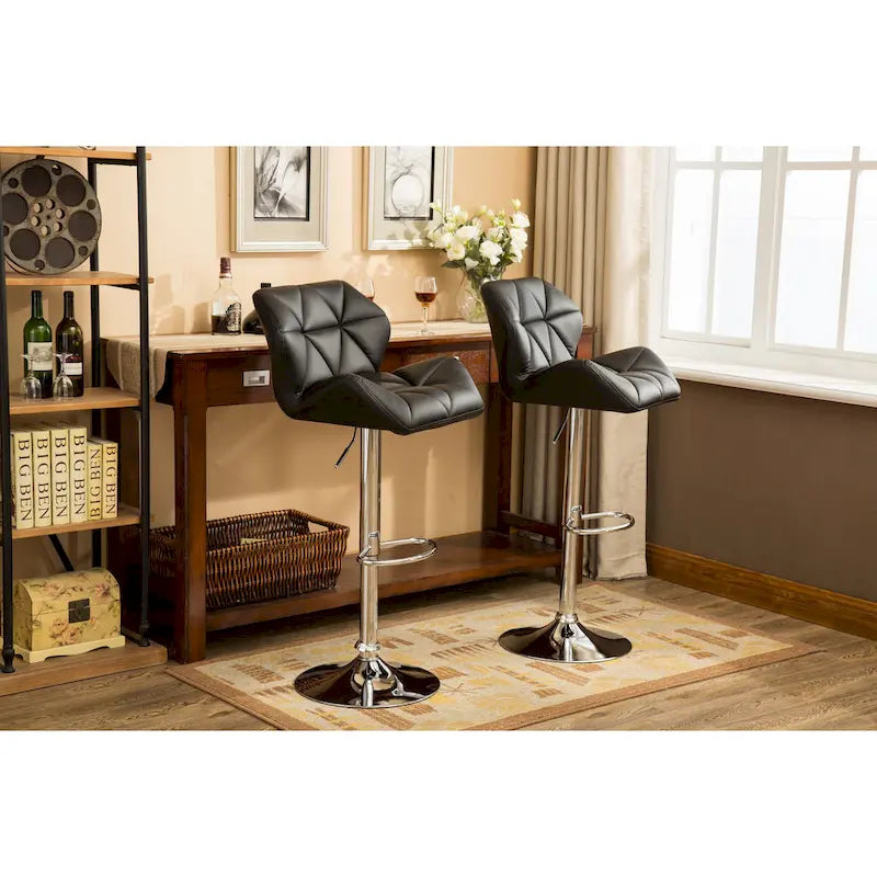 Modern Set of 2 Swivel Bar Stools with Tufted Upholstered Seat, Chrome Metal Base, Height Adjustable for Kitchen Island