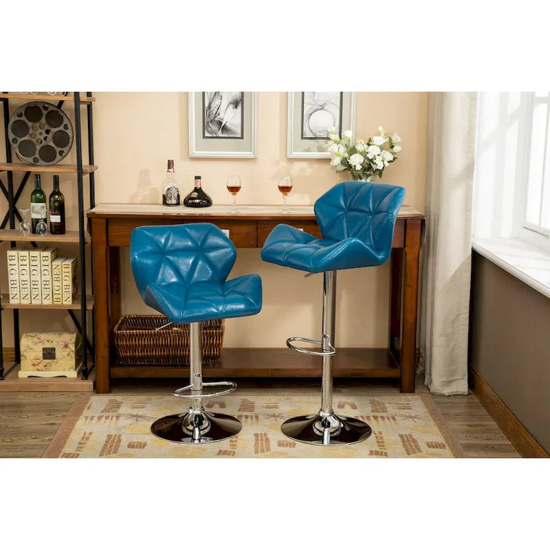 Modern Set of 2 Swivel Bar Stools with Tufted Upholstered Seat, Chrome Metal Base, Height Adjustable for Kitchen Island