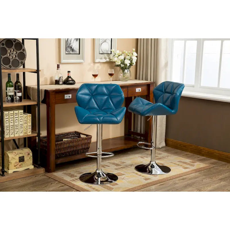 Modern Set of 2 Swivel Bar Stools with Tufted Upholstered Seat, Chrome Metal Base, Height Adjustable for Kitchen Island