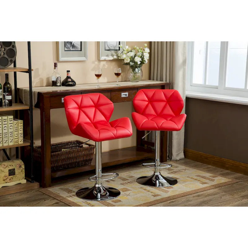 Modern Set of 2 Swivel Bar Stools with Tufted Upholstered Seat, Chrome Metal Base, Height Adjustable for Kitchen Island