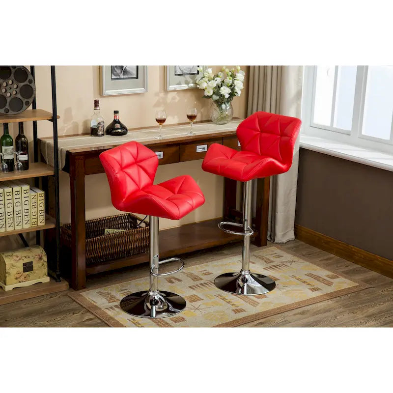 Modern Set of 2 Swivel Bar Stools with Tufted Upholstered Seat, Chrome Metal Base, Height Adjustable for Kitchen Island