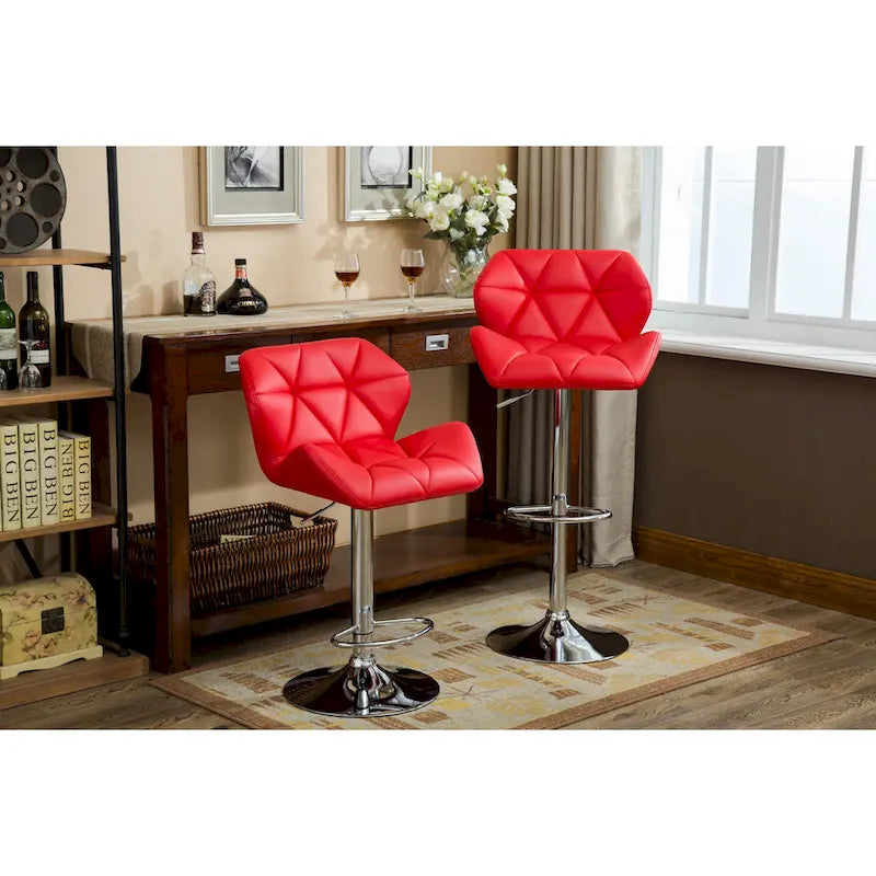 Modern Set of 2 Swivel Bar Stools with Tufted Upholstered Seat, Chrome Metal Base, Height Adjustable for Kitchen Island