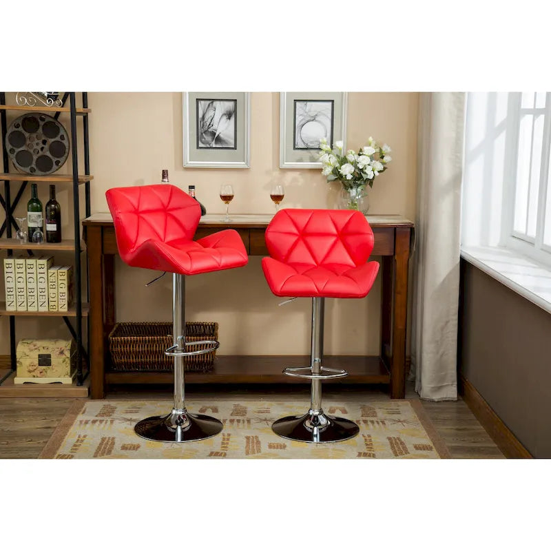 Modern Set of 2 Swivel Bar Stools with Tufted Upholstered Seat, Chrome Metal Base, Height Adjustable for Kitchen Island