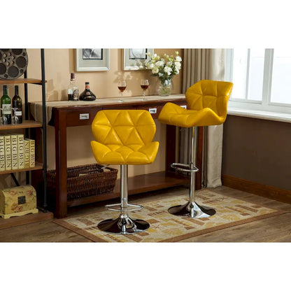 Modern Set of 2 Swivel Bar Stools with Tufted Upholstered Seat, Chrome Metal Base, Height Adjustable for Kitchen Island