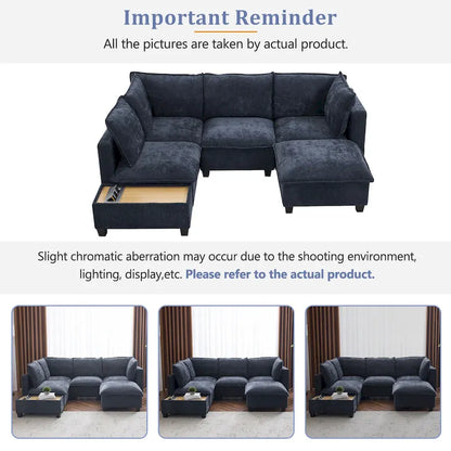 U-shaped Sectional Sofa Modular Sofa Couch with Movable Ottoman Coffee Table and Hidden Charging Devices for Living Room