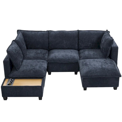 U-shaped Sectional Sofa Modular Sofa Couch with Movable Ottoman Coffee Table and Hidden Charging Devices for Living Room