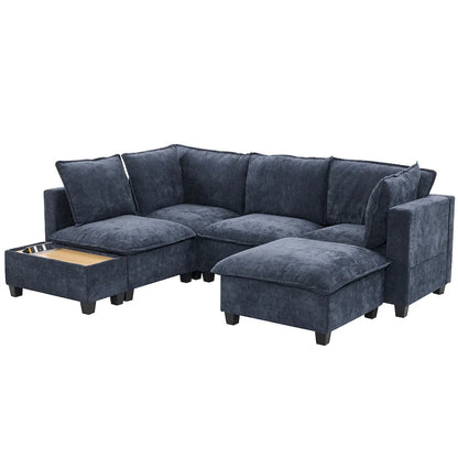 U-shaped Sectional Sofa Modular Sofa Couch with Movable Ottoman Coffee Table and Hidden Charging Devices for Living Room