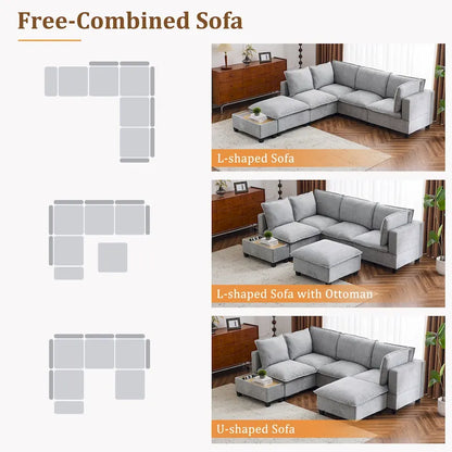U-shaped Sectional Sofa Modular Sofa Couch with Movable Ottoman Coffee Table and Hidden Charging Devices for Living Room