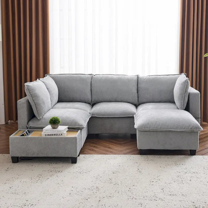 U-shaped Sectional Sofa Modular Sofa Couch with Movable Ottoman Coffee Table and Hidden Charging Devices for Living Room
