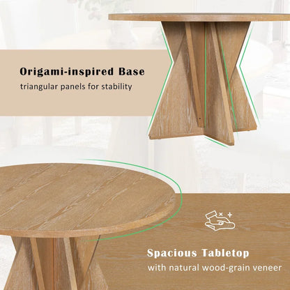 5-Piece Wooden Dining Table Set, Kitchen Table and Chairs Set, Round Table with Cross Base and 4 Upholstered Chairs