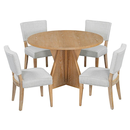5-Piece Wooden Dining Table Set, Kitchen Table and Chairs Set, Round Table with Cross Base and 4 Upholstered Chairs